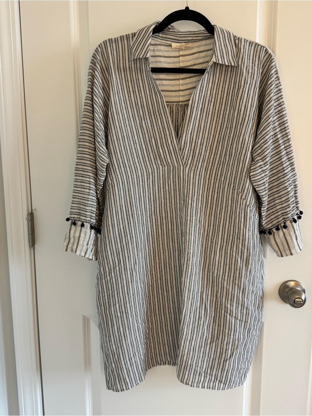 Mystree Blue and White Striped Long Sleeve Tunic Dress